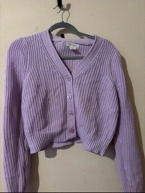 Jessica Simpson Lilac Cropped Knit Button-Front Cardigan
